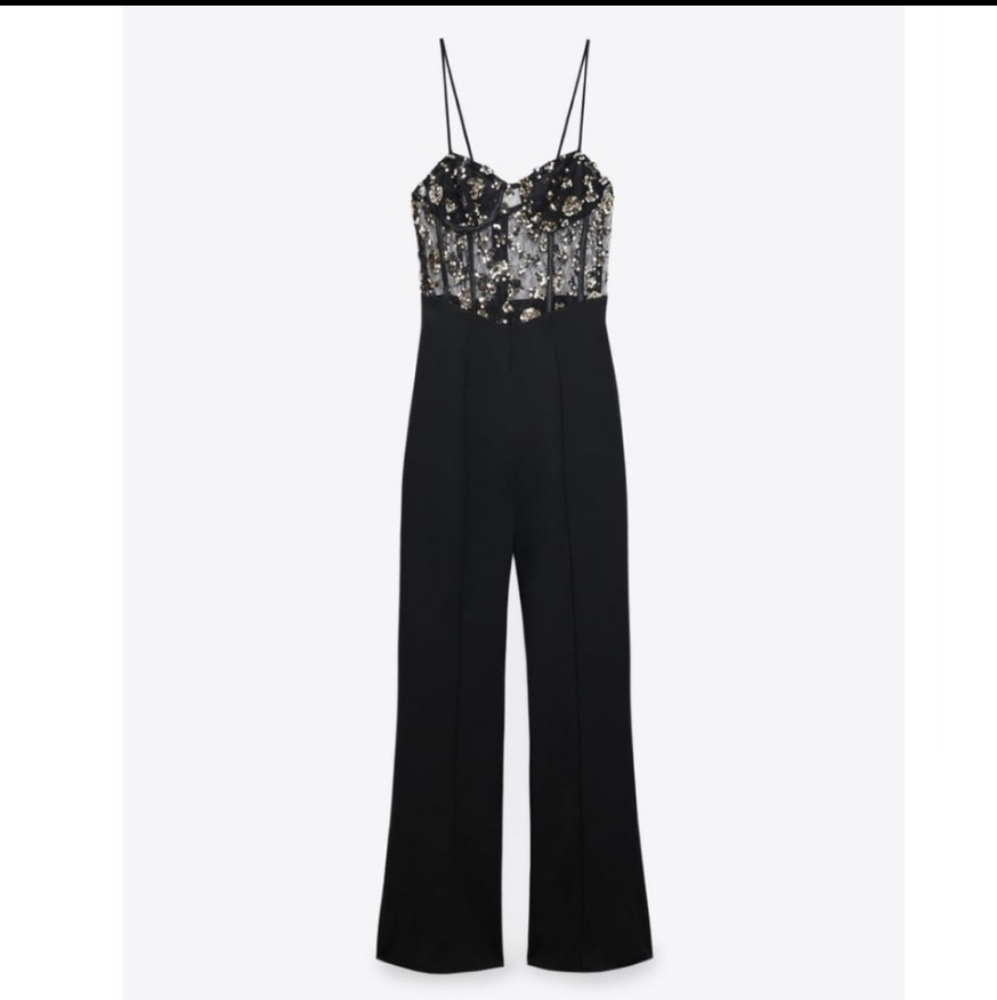 Zara Black Jumpsuit with Sequin Bustier - Picture 7 of 14